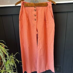 Lulu's‎ Terracotta Wide Leg Button-Down Cropped Pants Sz Small